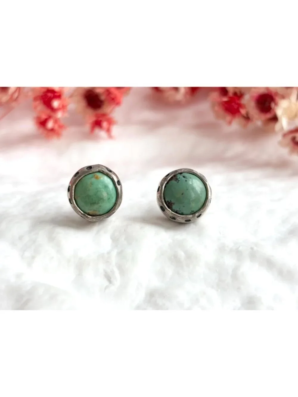 Green Turquoise Cabochon Southwest Vintage Sterling Silver 925 Stud Earrings